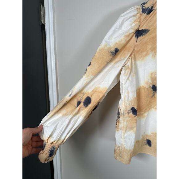 SEA New York Tamara White Cream Tie Dye Long Puff Sleeve Mock Neck Blouse Medium - Picture 3 of 8